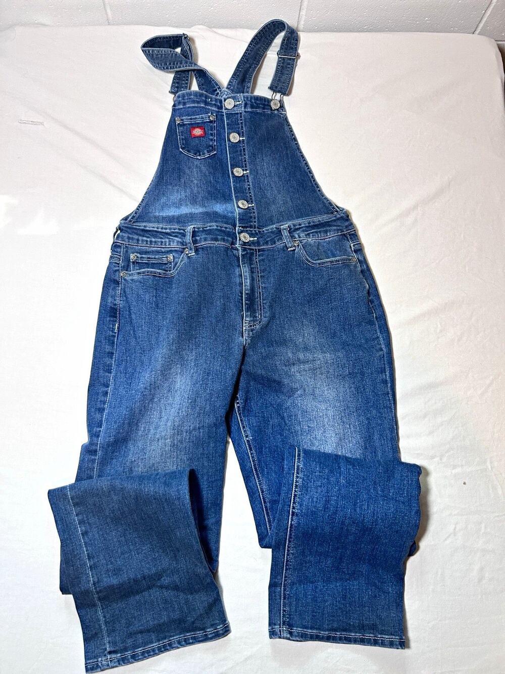 Dickies Girl Women's Blue Denim Overalls Jumpsuit Cotton Blend junior size XL